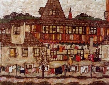 House with Drying Laundry Artwork by Egon Schiele