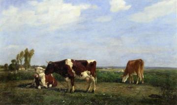 Three Cows In A Meadow Artwork by Eugène-Louis Boudin