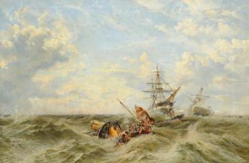 Stormy Seascape with Figures Being Rescued from Wreckage Artwork by Keeley Halswelle