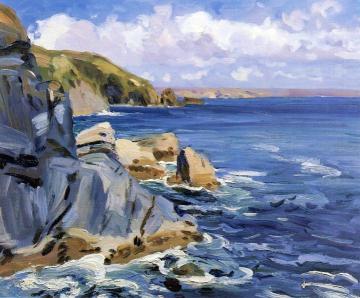 Black Head and Ynys Rocks, Cadgwith, Cornwall, England Artwork by Wilfred Gabriel De Glehn