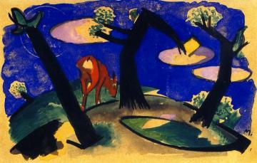 Landscape with Red Animal Artwork by Franz Marc