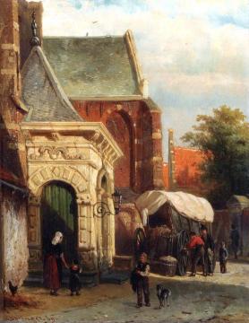 A view of the South entrance of the St. Pancras church, Enkhuizen Artwork by Cornelius Springer
