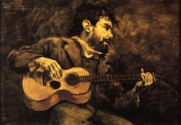 Dario de Regoyos Playing the Guitar Artwork by Theo van Rysselberghe