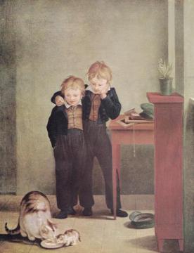 Ernst And Richard Watching The Cats Artwork by Georg Friedrich Kersting