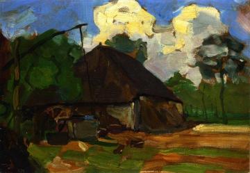 Farm Building With Well In Daylight Artwork by Piet Mondrian