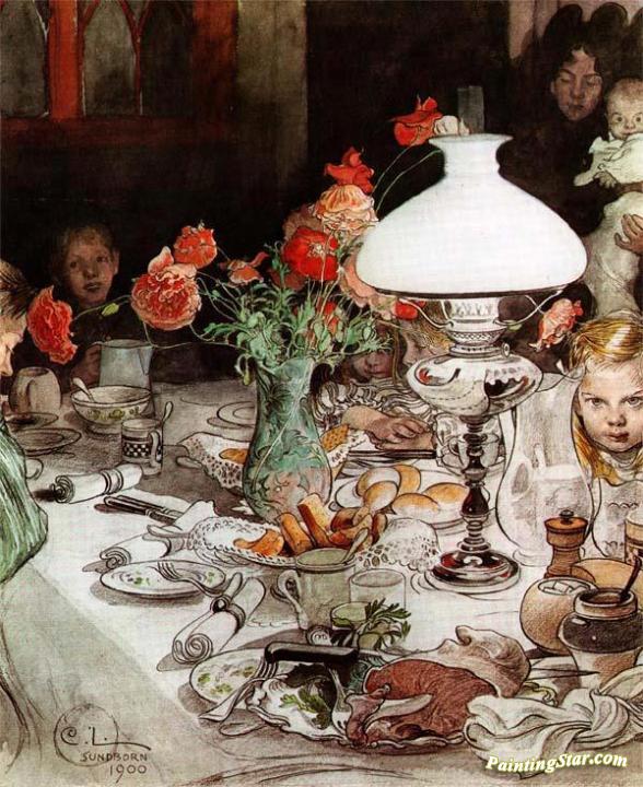 Around The Lamp Artwork by Carl Larsson