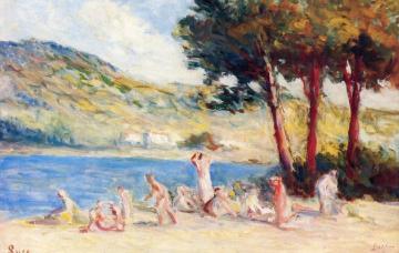 Rolleboise, Bathers on the Banks of the Seine Artwork by Maximilien Luce