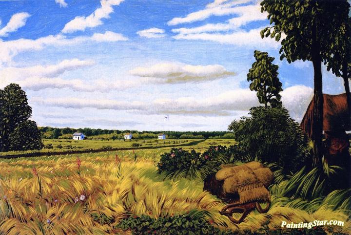 Roadside Scene with Three Houses and Figure, Manitoba Artwork by William George Richardson Hind