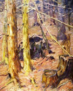 Forest Interior with Deer Artwork by Franz Marc