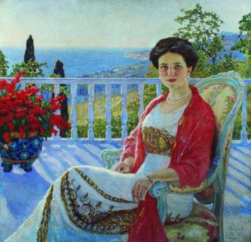 Woman On The Balcony Artwork by Nikolai Petrovich Bogdanov-belsky