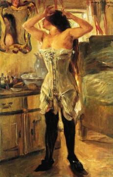 In a Corset Artwork by Lovis Corinth