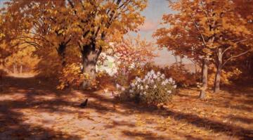 Chickens in the autumn garden Artwork by Johan Krouthén