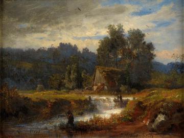 Norwegian Landscape with Fisherman Artwork by Oswald Achenbach
