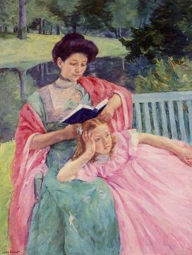 Auguste Reading to Her Daughter Artwork by Mary Cassatt