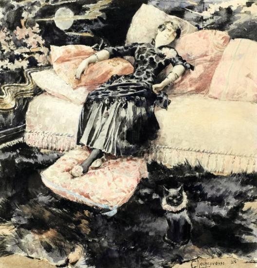 The Woman With A Cat Artwork by Georges Antoine Rochegrosse