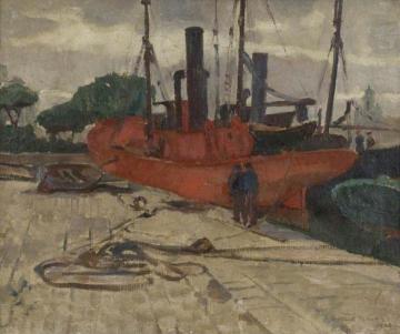 Red Ships at La Rochelle, France Artwork by Arnold Mason