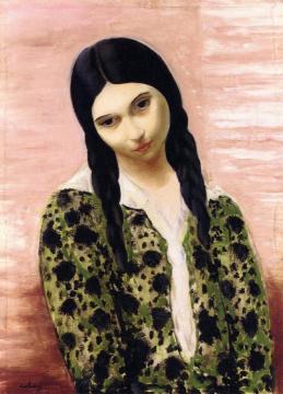Seated Girl with Braids Artwork by Moise Kisling