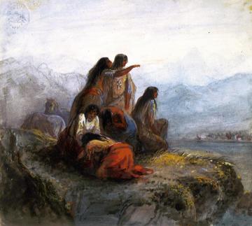 Indian Women Watching a Battle Artwork by Alfred Jacob Miller