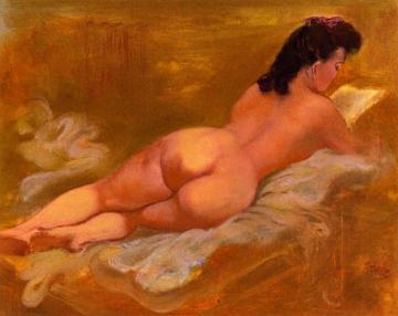 Nude Lying Down Reading Artwork by George Grosz