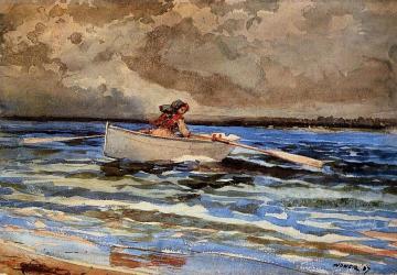 Rowing at Prout's Neck Artwork by Winslow Homer