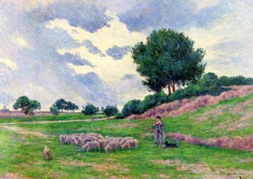 Méréville, a Flock of Sheep Artwork by Maximilien Luce