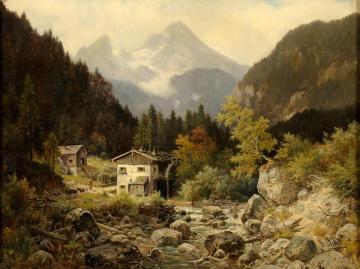 Watermill In The Mountains Artwork by Ludwig Sckell
