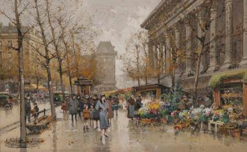 Flower Market Artwork by Eugene Galien-Laloue
