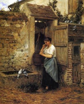 Peasant Girl And Doves Artwork by Henry Mosler