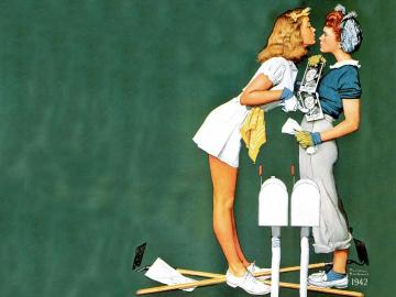 Willie Gillis Girls with Letters Artwork by Norman Rockwell