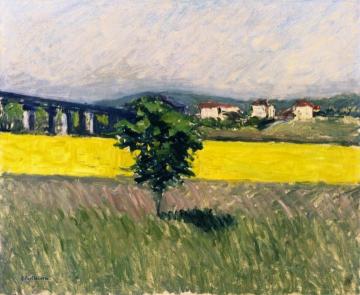 Field and Pont d'Argenteuil Artwork by Gustave Caillebotte
