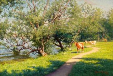 Cows by the River Artwork by Johan Krouthén