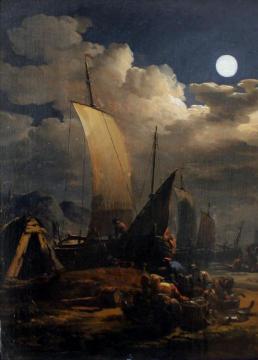 Seaport in the Moonlight Artwork by Egbert van der Poel