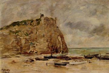 Etretat, Beached Boats and the Cliff of Aval Artwork by Eugène-Louis Boudin