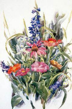 Zinnias, Larkspur and Daisies Artwork by Charles Demuth