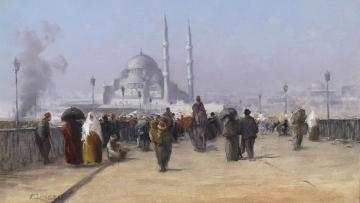 Hustle And Bustle On The Galata Bridge In Constantinople Artwork by Fausto Zonaro