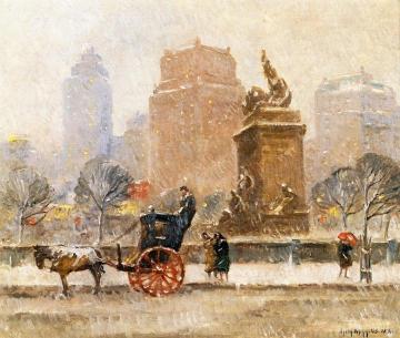 Winter along Central Park Artwork by Guy Wiggins