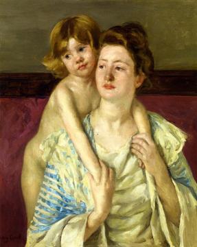 Antoinette Holding Her Child by Both Hands Artwork by Mary Cassatt