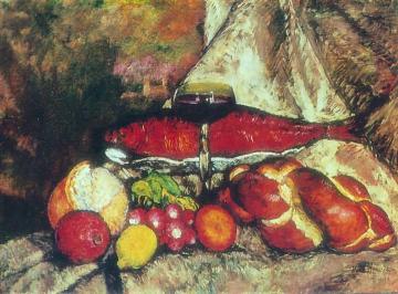 Still life with red fish Artwork by Ilya Mashkov