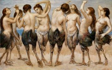 Eight Dancing Women With Bird Bodies Artwork by Hans Thoma