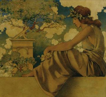 Seated Woman Artwork by Maxfield Parrish