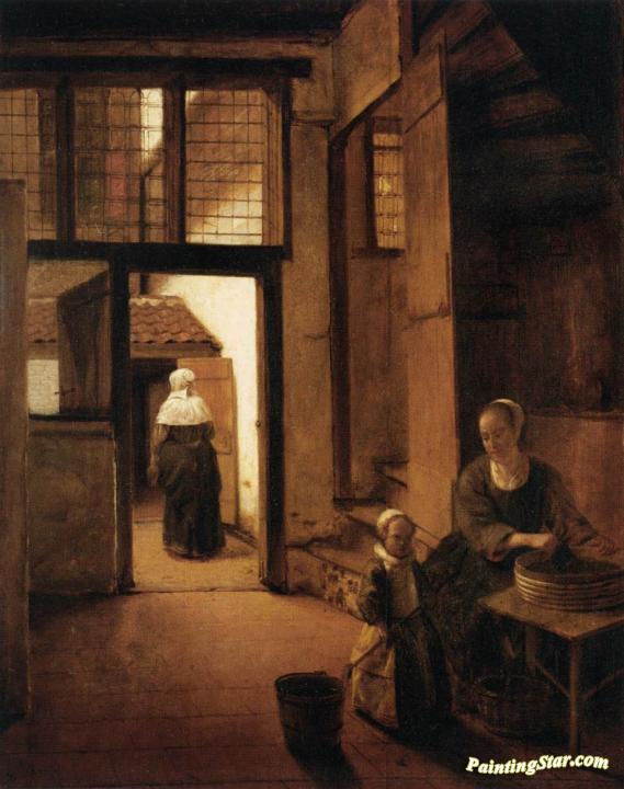 Woman Peeling Vegetables in the Back Room of a Dutch House Artwork by Pieter de Hooch