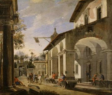 Courtyard Of An Inn With Classical Ruins Artwork by Viviano Codazzi