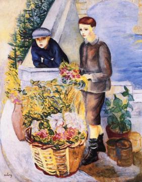 Flower Market Artwork by Moise Kisling