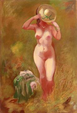 Nude with Straw Hat Artwork by George Grosz