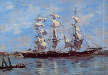 Honfleur, Three Master in Port Artwork by Eugène-Louis Boudin