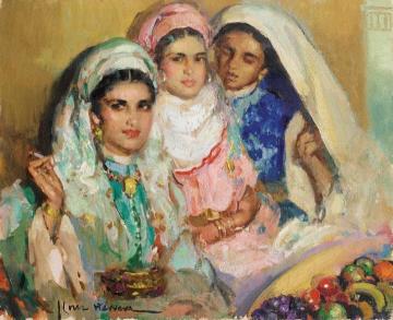 Three Moroccan Women With Fruit Basket Artwork by José Cruz Herrera