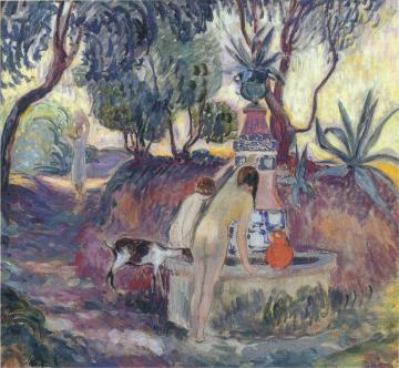Bathers at a fountain in Saint Tropez Artwork by Henri Lebasque