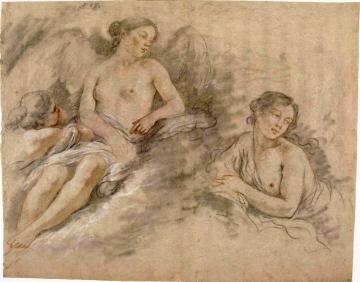 Winged Woman with a Child and another Woman Artwork by Jean-Jacques Lagrenée