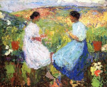 Deux Femmes assises face à sur une balustrade de Pierre Artwork by Henri Martin