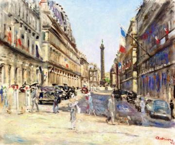 Paris, Rue Castiglione, Place Vendome Artwork by Lucien Adrion